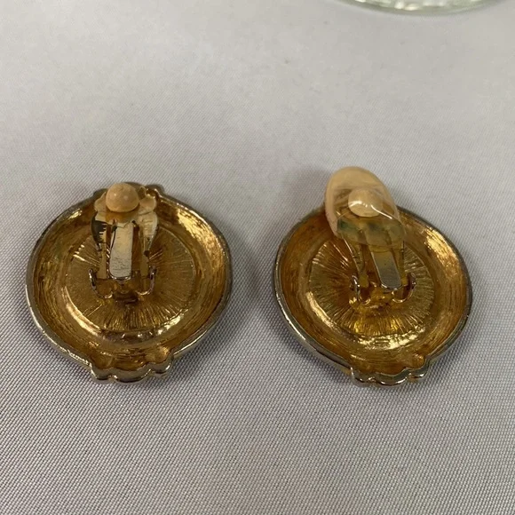 Oversized Vintage 80’s coin style enameled earrings - Picture 3 of 7